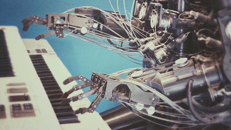 A robot playing a piano
