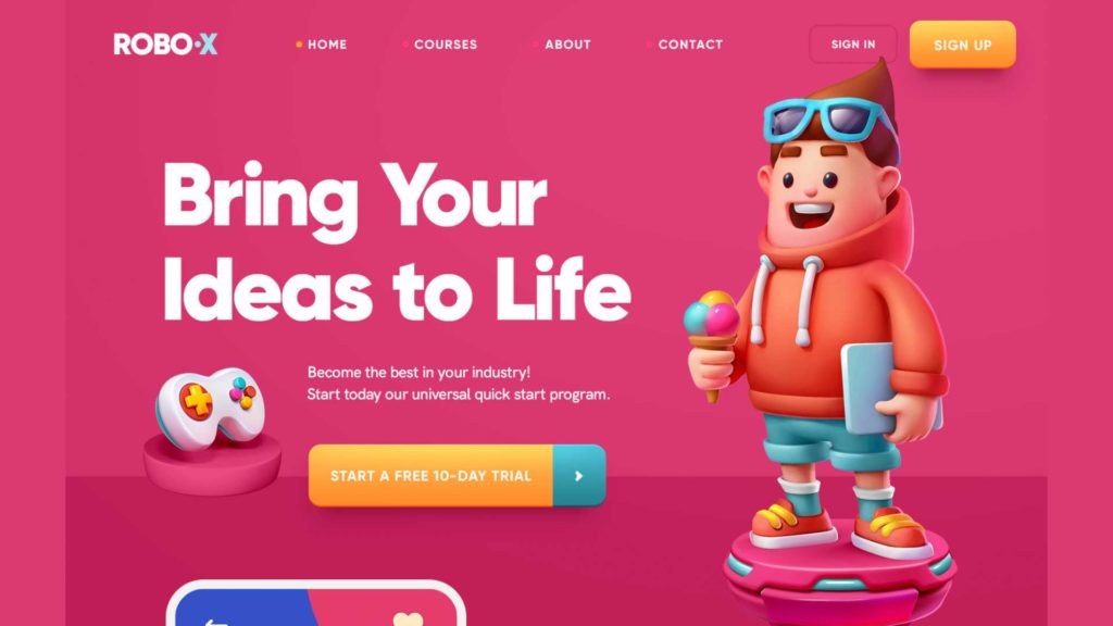 A website with 3d flat design objects a 2021 web design trend