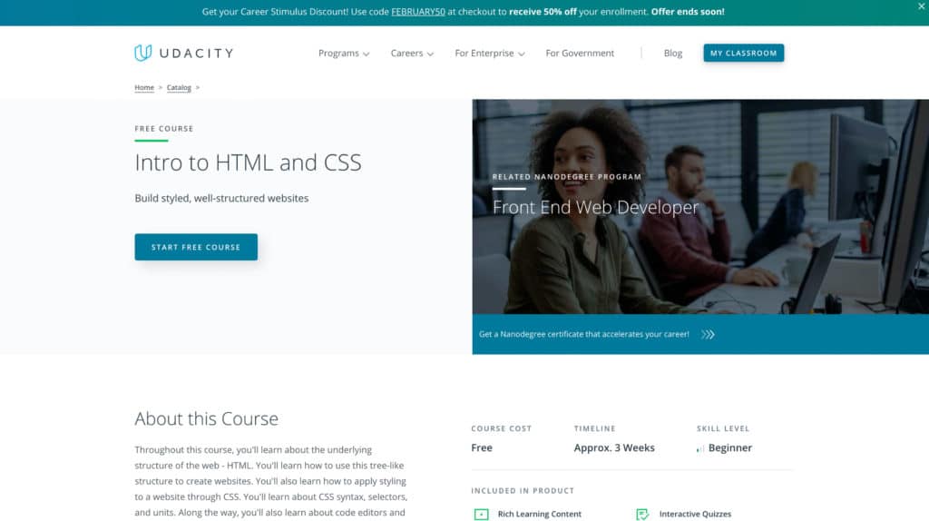 Udacity free front-end development course