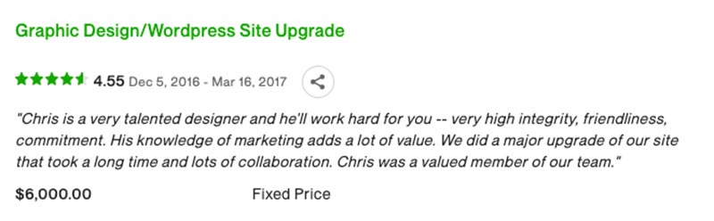 Image of feedback from $6k project on Upwork to illustrate why you should freelance on Upwork
