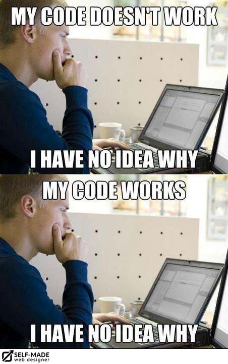 My code works meme to illustrate the best way to learn web development