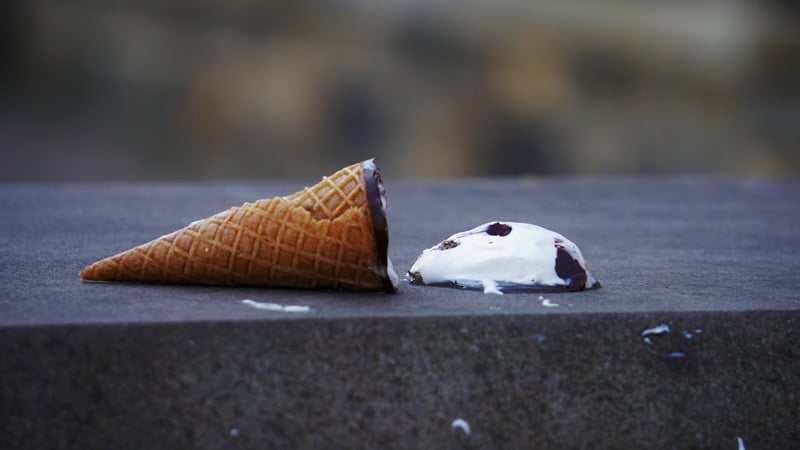 spilt ice cream on a bench
