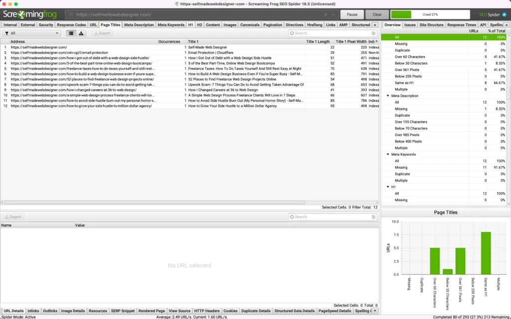 Screaming frog SEO Spider on the page title tab to teach how to become a web designer without a degree