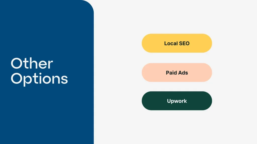 Other marketing options: local seo paid ads, upwork