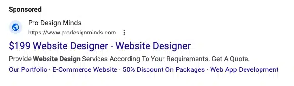 Example of a PPC ad from google