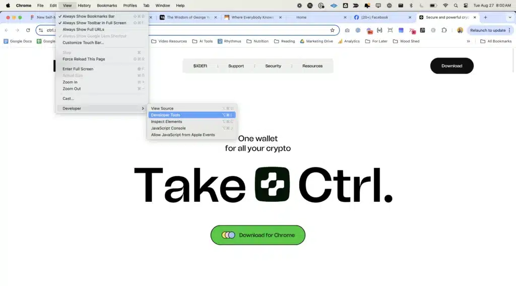 Accessing chrome developer tools