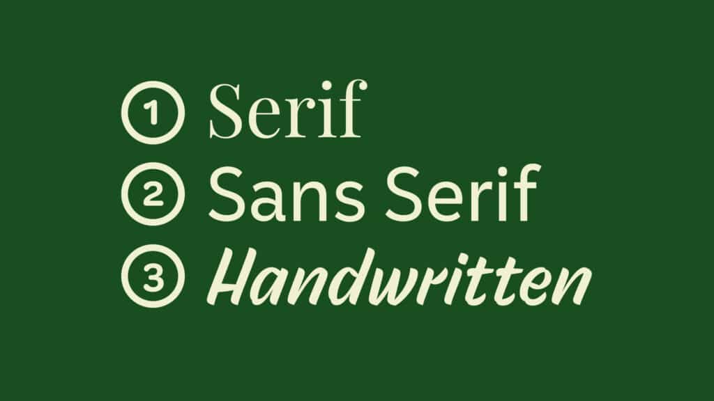 Visual reference to serif, sans serif and handwritten fonts to help make better websites