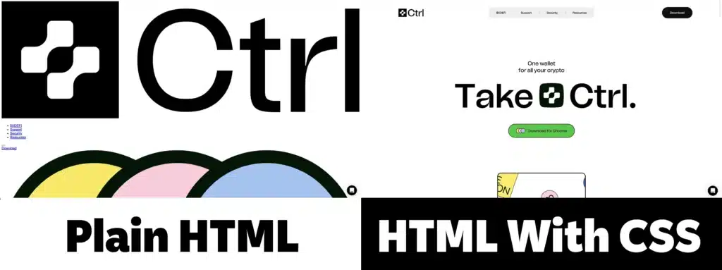 HTML only next to a site with HTML & CSS
