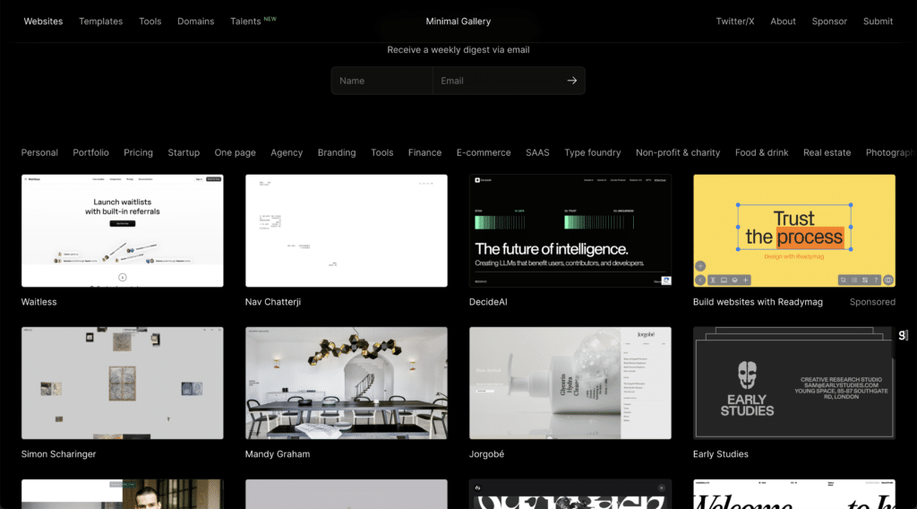 Minimal gallery website