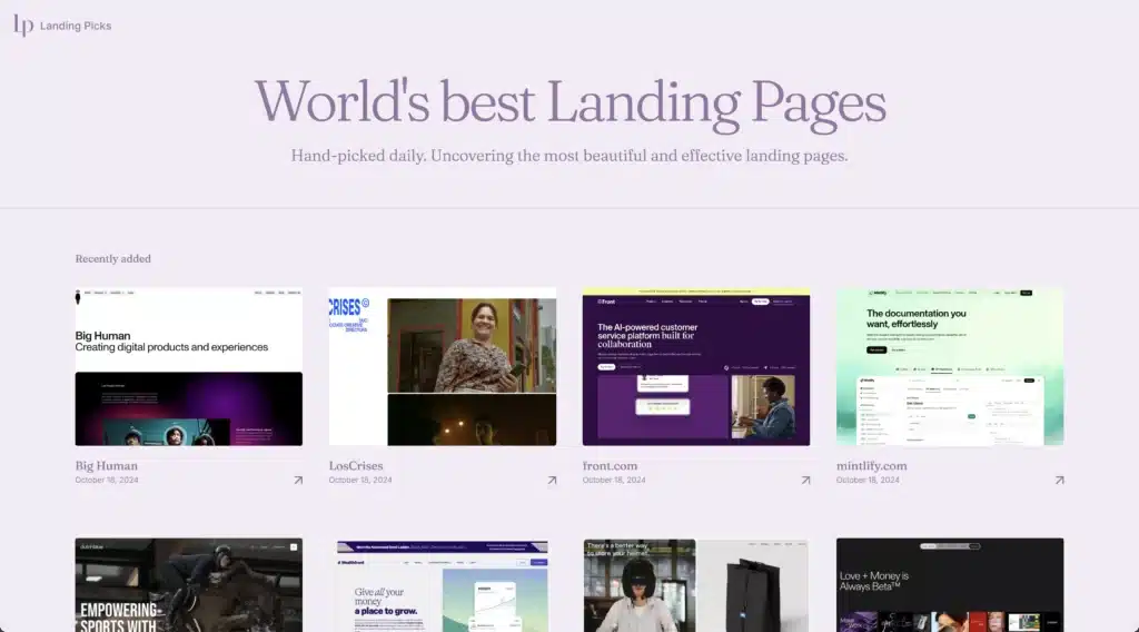 Landing Picks website home page to find website inspiration