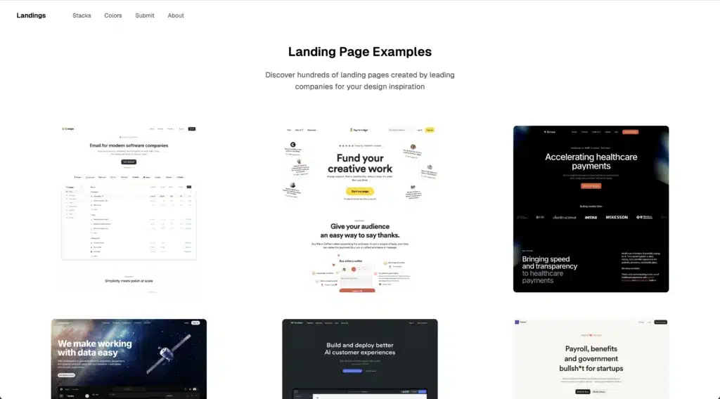 Landings website home page for web design inspiration