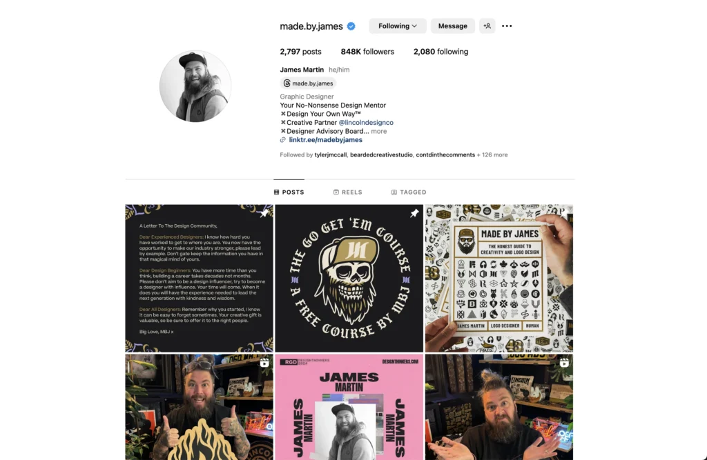 Made By James instagram account for web design inspiration